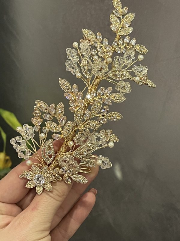Broche dorée en perles et Zirconium L/T-1732