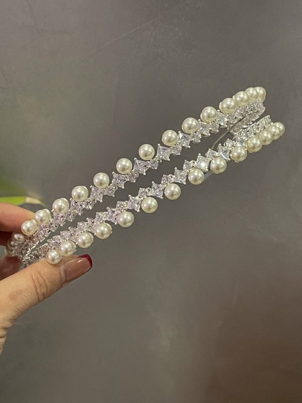 Hairband silver en perles et Zirconium K/1-4143